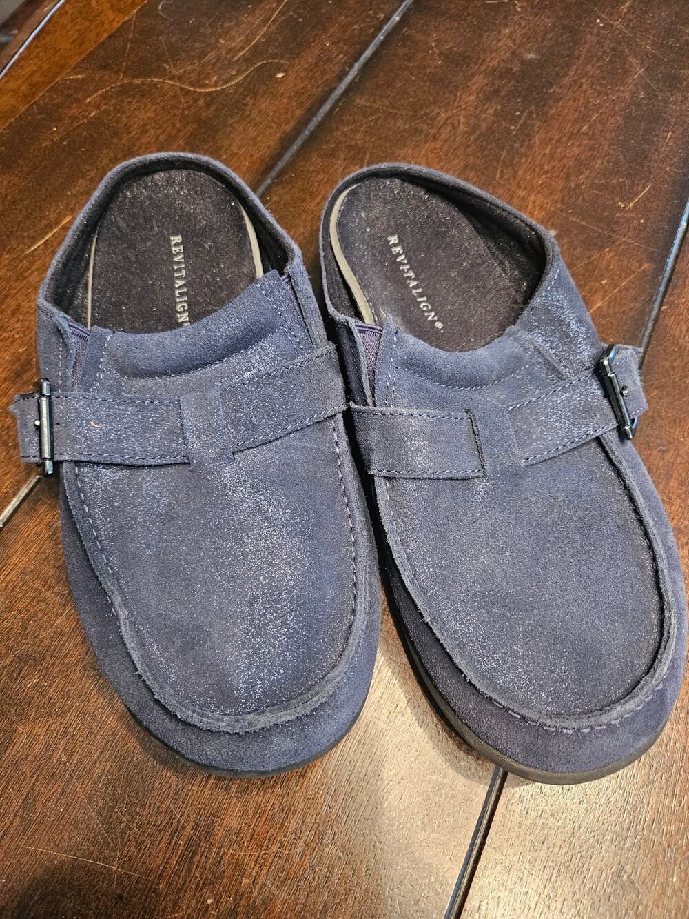 Waco Siesta Southwest Revitalign Orthotic Suede Clog Shoe Sz 10D Blue